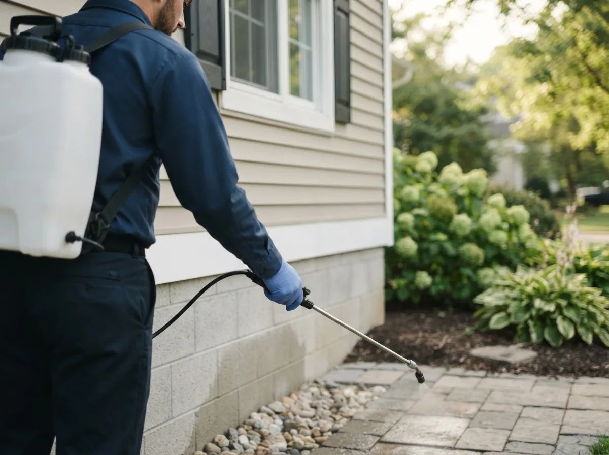 Pest control technician inspecting a home in Jacksboro, TX